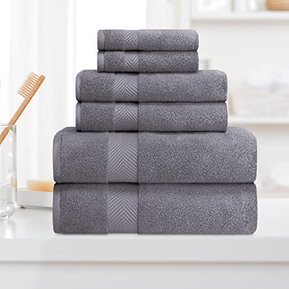 Zero-Twist Towel Collection, Luxurious Cotton Oversized 6-Piece Towel Set, Bath Towel 30" x 54", Hand Towel 16" x 30", Face Towel 13" x 13", Absorbent and Fast-Drying, Grey by Blue Nile Mills - color: Grey, size: 6 Piece Towel Set
