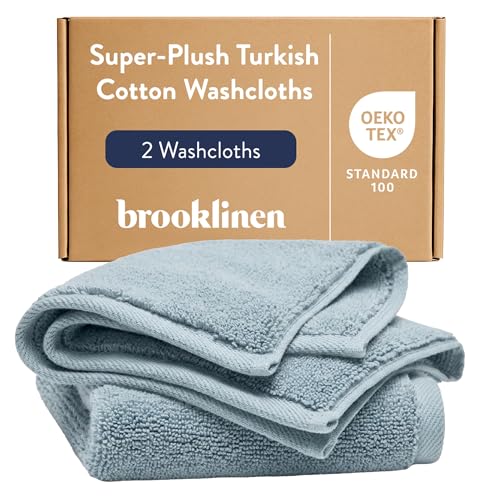 Brooklinen Super-Plush 100% Turkish Cotton Washcloths - Set of 2-770 GSM, Highly Absorbent, Machine Washable, Perfect for Home & Bathroom (13" x 13", Storm Blue) - color: Storm Blue, size: Washcloth 2-Pack