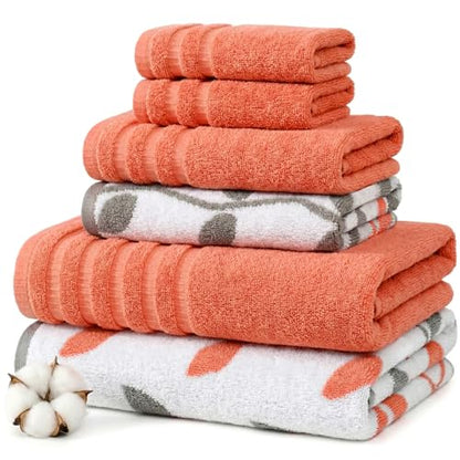 Modern Threads 6 Piece Bath Towel Set – Bathroom Set with 2 Bath Towels, 2 Hand Towels, and 2 Wash Cloths – 100% Cotton, Super Absorbent & Extra Soft – Reversible Natural Vine (Rust Orange) - color: Rust Orange