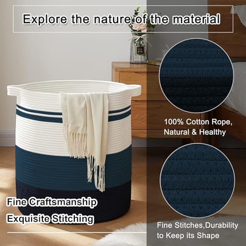 OIAHOMY 80L Laundry Baskets Hamper with Handles,Decorative Basket for Living room,Woven Storage Basket for Toys Bin,Pillows, Blankets,Clothes-20x18in-Gradient Blue | Tall Dirty Clothes Hamper with Handle,Blanket Basket,Decorative Basket for Living Room,St