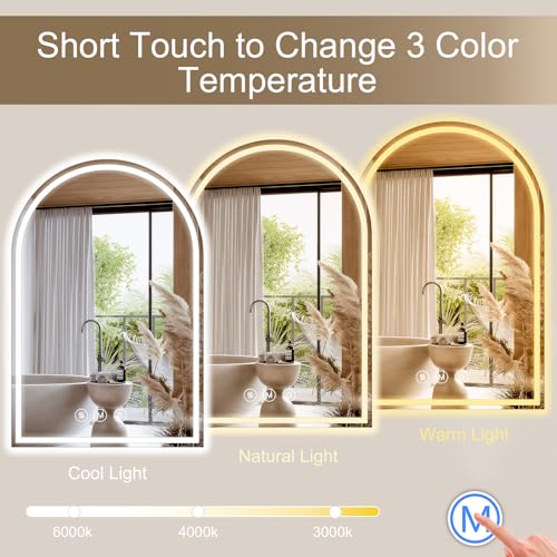 Arched LED Bathroom Mirrors with Lights 24"x40", Anti-Fog, Anti-Fog, Dimmable, Shatterproof, Touch Sensor - size: 40"L x 24"W