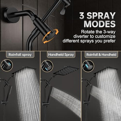 Veken All Metal 10" Luxurious Rain Shower Head with Handheld Spray,Square | Best Dual High Pressure Shower Heads Combo,Double Detachable Showerhead, Adjustable Rainfall,Bathroom Accessories,Matte Black - color: Black Matte, size: 10 Inch