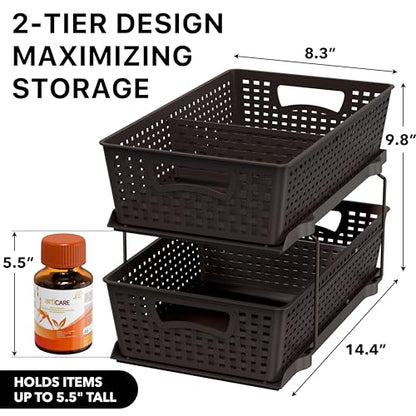 Simple Houseware 2 Tier Pull-Out Sliding Drawer Under Sink Storage, Brown | Great for Kitchen Bathroom Tray Shelf Organizer - color: Brown
