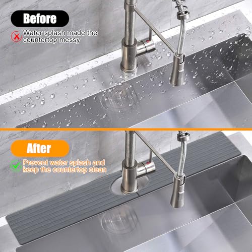 2 Pack Stone Faucet Mat for Kitchen Faucet Sink, 23.6x4 Inches, Dark Grey | Olldag Quick Drying Splash Guard Water Protector & Drip Catcher for Bathroom Counter - size: 23.6x4 Inch