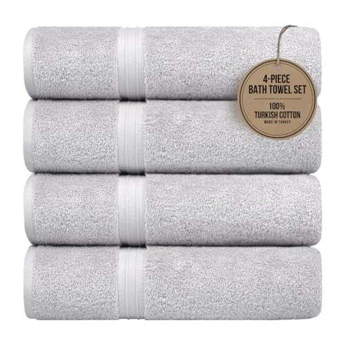 Luxury Bathroom Towels - Cozy & 100% Cotton - Large (28" x 56") - Versatile, Perfect as, Hotel and Spa Towels - Silver Gray (Set of 4) - color: Silver Gray