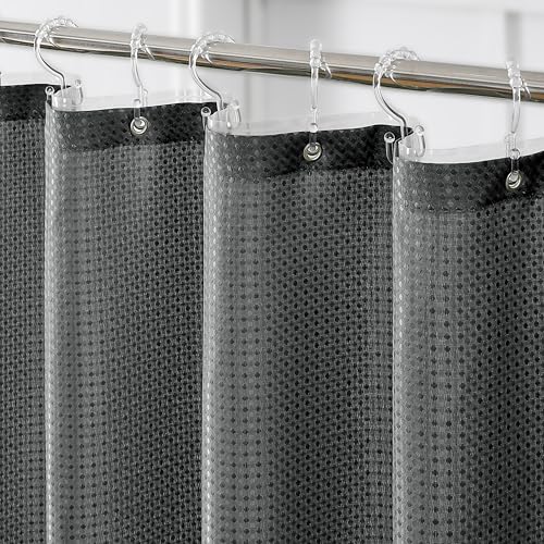 QiyI 3 in 1 Waffle Shower Curtain Set with Liner, Charcoal Grey, 36 x 72 | Shower Curtain and Liner Set with Hooks, Waterproof Stall Bathroom Curtain with PEVA Liner & 6 Double Sided Plastic Rings - color: Charcoal Grey, size: 36"W x 72"L (Pack of 1)