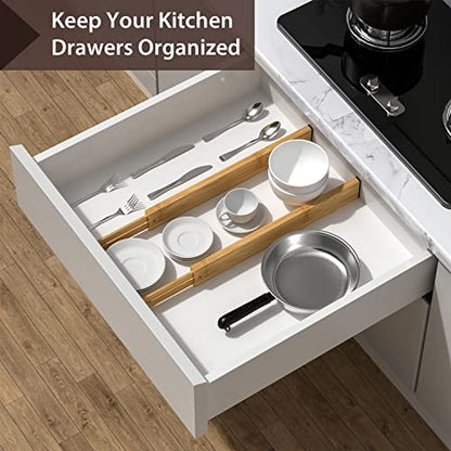 DUCOO 4 PCS Drawer Divider, 17"-22" Adjustable Bamboo Drawer Dividers Organizers, Expandable Separators for Kitchen, Clothes, Dressers, Home, Office - color: Natural