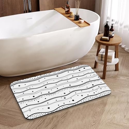 Polka Dots Stripes Bathroom Mat, Non Slip Rubber Backed Fast Dry Bath Rug, Thin Bath Mat for Bathroom Kitchen 17"x30" - color: Polka Dots Stripes