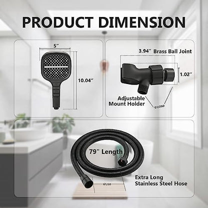 Handheld Shower Head with Extra Long Hose, 8 Setting Square Detachable Hand Held Spray with Upgrade Piano-Key Button & On Off Switch, 79" Long Stainless Steel Hose, Adjustable Bracket - Matte Black - color: Matte Black