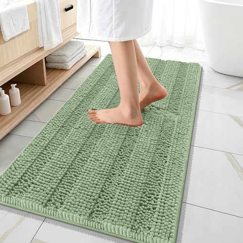 OLANLY Thick Bathroom Runner Rugs 47x20, Chenille Bath Rugs, Sage Green | Absorbent Striped, Rubber Backing, Machine Wash, Long Bath Mats for Bathroom Floor, Tub and Shower, Home Decor Accessories - color: Sage Green, size: 47" X 20"
