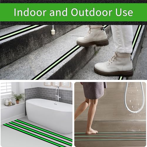 Glow in Dark Anti Slip Tape, 2" x35FT Heavy Duty Waterproof Safety Grip Tape for Stairs, Pool, Bathroom - Black & Glow Stripe Indoor/Outdoor Multi-Purpose Traction Tape - size: 2IN x 35FT