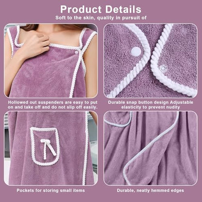 Unisex Bath Towel, Wearable After Bath Towel Set, Wearable Quick Dry Shower Gym Towel(53" x 31", Purple) - color: Purple, size: S(135X80CM)
