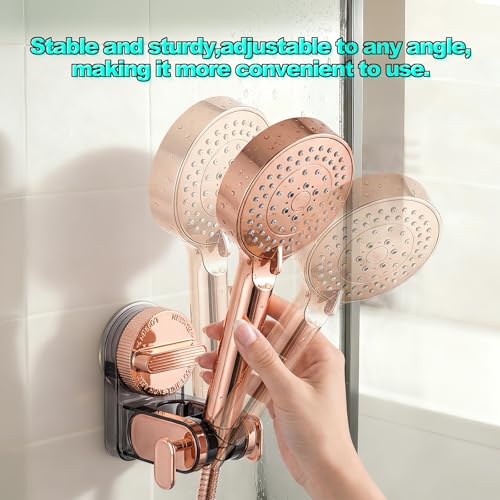 Shower Head Holder Suction, Handheld Shower Handle Bracket, Adjustable Bathroom Wall Mount Wand Holder - color: Rose gold