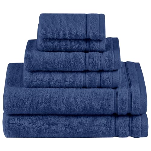 Comfort Spaces 6 Pc Towel Set, 100% Cotton Zero Twist, Indigo Navy Blue | Zero Twist Cotton, Quick Dry Ultra Soft, 2 Bath 2 Hand 2 Washcloth, Lightweight Absorbent for Everyday Bathroom Use - color: Indigo, size: 6 Piece Towel Set