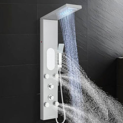 Luxury Shower Tower System with LED Shower Head, 5 Functions Shower Panel Tower System with 4 pcs Body Massage Jets,Stainless Steel Wall Mount Massage Shower Panel Tower System Brushed Nickel - color: Brushed-8125