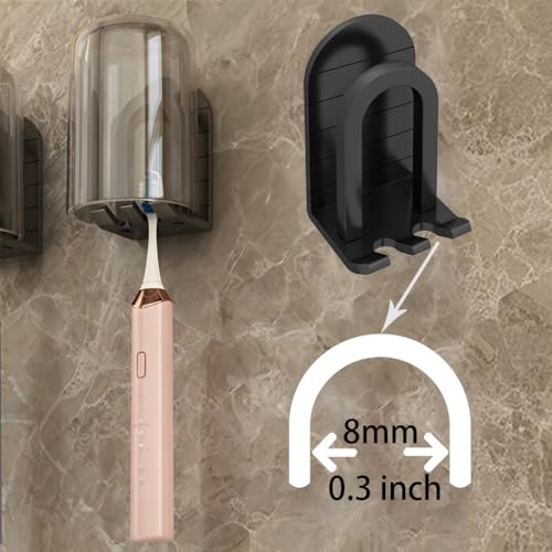 Wall Mounted Toothbrush Holder Set - Self Adhesive Bathroom Toothbrush Holder & Cup Set for Small Bathroom, Apartments or RVs, Includes 2 Cups and 2 Aluminum Toothbrush Holders (Black)