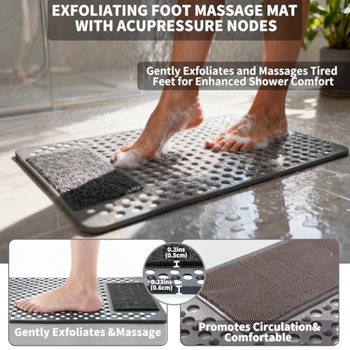 Bath Tub Shower Mat with Soft Shower Foot Scrubber Mat for Massage,Non Slip Bathtub Mat with Strong Suction Cups, Silicone Shower Foot Scrubber Mat (Gray, 31.5" X 19.7"(Rectangular)) - color: Gray, size: 31.5" x 19.7" (Rectangular)