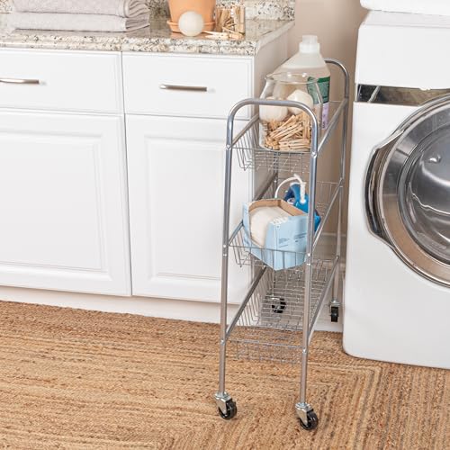 Household Essentials Chrome Iron 3-Basket Storage Cart - color: Chrome