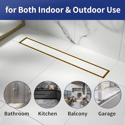 Linear Shower Drain, 304 Stainless Steel Floor Drain 18" | with Tiled Insert Grate & Hair Strainer, Bathroom 2-in-1 Tiled in Drain, CUPC Certified - color: Brushed Gold, size: 18''