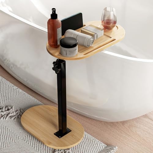 Bamboo Bath tub Tray Table with Adjustable Height | Freestanding Bathtub Tray Bath Caddy Tray against Wall, Bathtub Side Table for Luxury Bath Patent Protected (Natural) - color: Natural