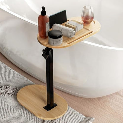 Bamboo Bath tub Tray Table with Adjustable Height | Freestanding Bathtub Tray Bath Caddy Tray against Wall, Bathtub Side Table for Luxury Bath Patent Protected (Natural) - color: Natural