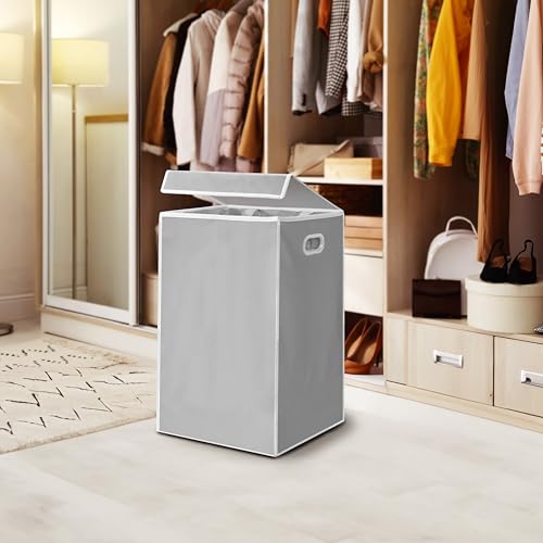 Simple Houseware Foldable Laundry Hamper Basket with Lid and Bag, Gray - color: Grey