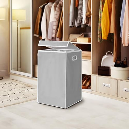 Simple Houseware Foldable Laundry Hamper Basket with Lid and Bag, Gray - color: Grey