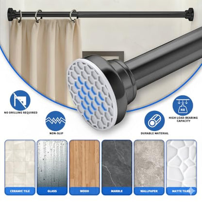 Black Shower Curtain Rod 45-82 Inch Integration Tension Curtain Rod, Load 44LBS No Splice 304 Stainless Steel Adjustable Spring Heavy Duty Tension Rods for Bathroom Windows No Drill Non Slip - color: Black, size: 45-82 Inch