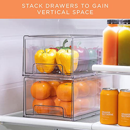 Sorbus Large Clear Storage Drawers (2 Pack) – Stackable Pull-Out Storage Bins with Handles, Slide Out Organizer Drawers for Pantry, Fridge, Kitchen – Stackable Acrylic Storage Bins - size: 2 Pack