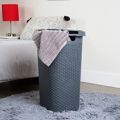 Mind Reader 60L Slim Laundry Hamper, Clothes Basket, Lid, Wicker Style, Plastic, 17.65"L x 13.75"W x 24.15"H, Set of 2, Gray - color: Gray, size: 2-Pack