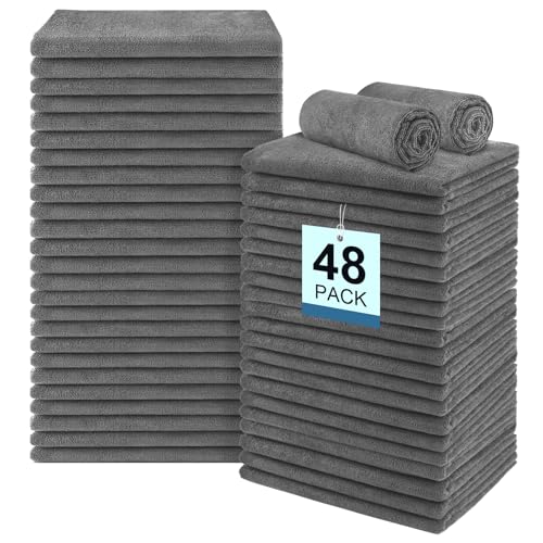 48 Pack Gym Towels Set - Highly Absorbent and Quick Drying Microfiber Salon Towels, Premium Hand Cloths for Bathroom, Gym, Shower, Hotel, and Spa - 16x27 inch (Grey) | Highly Absorbent and Quick Drying Premium Hand Cloths for Bathroom, Gym, Shower, Hotel,