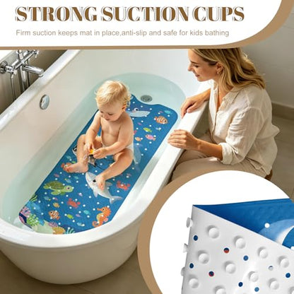 Marine Animals Bathtub Mat Non Slip with Drain Holes and Suction Cups Bath Mat 40x16 Inch Tub Mats Shower Mats for Kids - color: Marine Animals