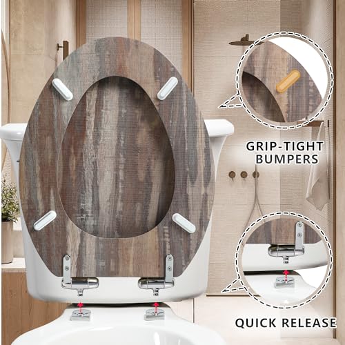 Angol Shiold Toilet Seat ELONGATED Molded Wood 18.5Inch(Board) | Quiet Close Quick Release Metal Hinges, Adjustable Fit for Standard Elongated Toilets, Easy to Install&Clean - color: Board, size: Elongated-18.5”