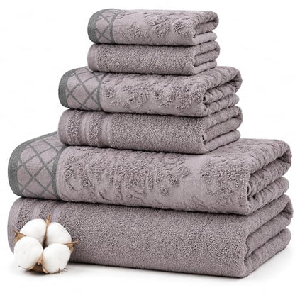 Modern Threads 6 Piece Cotton Bath Towel Set – Ultra Soft 550 GSM Towels – Bathroom Set with Hand Towels and Washcloths – Diamond Border (Silver Cloud) - color: Silver Cloud, style: Diamond Border