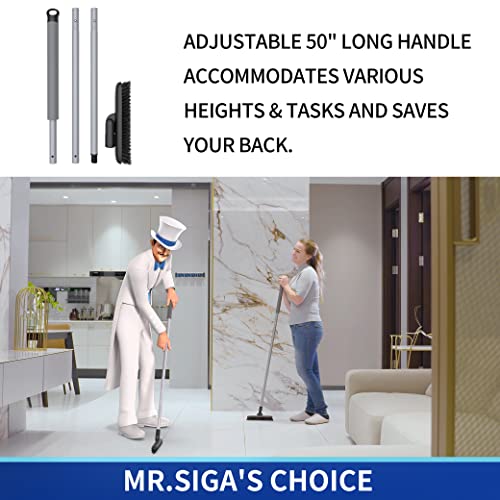 MR.SIGA Heavy Duty Grout Scrub Brush with Long Handle | Shower Floor Scrubber for Cleaning, Tile Scrub Brush with Stiff Bristles