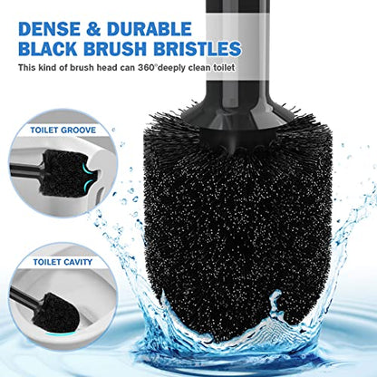 Toilet Plunger and Brush with Holder, Bowl Brush and Heavy Duty Toilet Plunger Set for 5.7-inch Toilet Drain, 2-in-1 Bathroom Cleaning Combo with Modern Caddy Stand (Black) - color: Black