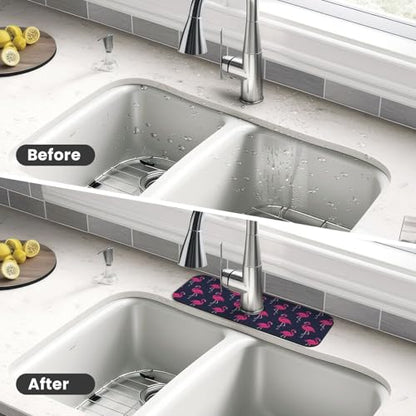 Abstract Summer Tropical Blue Pink Flamingo Flamingos Hawaii Hawaiian Kitchen Sink Splash Guard Faucet Mat Super Absorbent Fast Drying Mat Sink Drying Pad Sink Mat For Kitchen Bathroom (15" X 5.5" ) - color: Flamingo