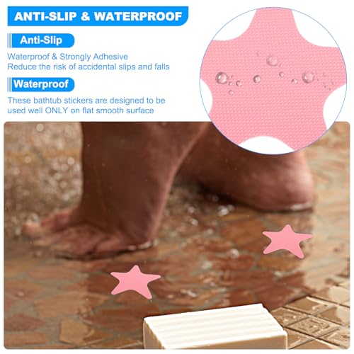 PATIKIL Bathtub Non Slip Stickers 4.13x4.13 Inch, 6 Pack Star Safety Shower Floor Anti Slip Stickers with Adhesive Decals Scraper for Bath Tub Shower Floor Stair, Pink - color: Pink