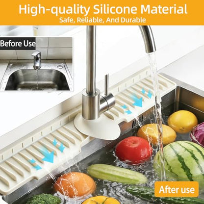 24" Silicone Sink Mat for Kitchen(Released in 2026), 2 PCS Beige | 8° Slope for Quick Self-draining, Sink Splash Guard Behind the Faucet, Narrow Water Splash Guard, for Kitchen&Bathroom Area - color: Beige