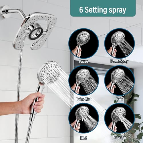 Magnetic Shower Faucet Set Dual 2 in 1 Shower System with Handheld Shower Spray 3-way Water Diverter Shower Trim Kit Rainfall Bathroom High Pressure 5 Setting without Tub Faucet Polish Chrome - color: Polish Chrome