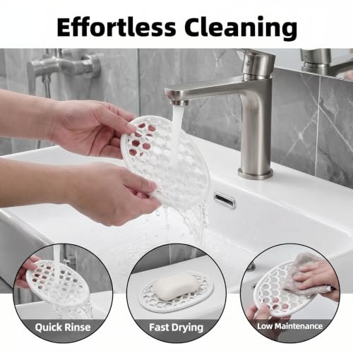 2 Pack White Silicone Soap Dish, Self Draining Non-Slip Soap Holder, Bar Soap Saver Pad for Shower, Bathtub, Bathroom & Kitchen (White) - color: White