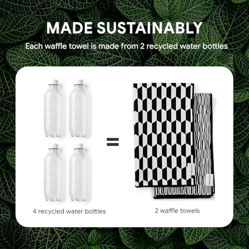 RECYCO Waffle Kitchen Towel Set of 2 - Quick Dry Microfiber Sustainable Dish Towels - Ultra Absorbent Reusable Cleaning Tea Towels - Lightweight Hand Towels,16”x 28”, Black & White Mirage - color: Black & White Mirage