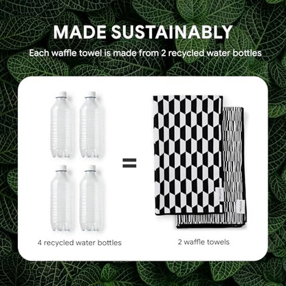 RECYCO Waffle Kitchen Towel Set of 2 - Quick Dry Microfiber Sustainable Dish Towels - Ultra Absorbent Reusable Cleaning Tea Towels - Lightweight Hand Towels,16”x 28”, Black & White Mirage - color: Black & White Mirage