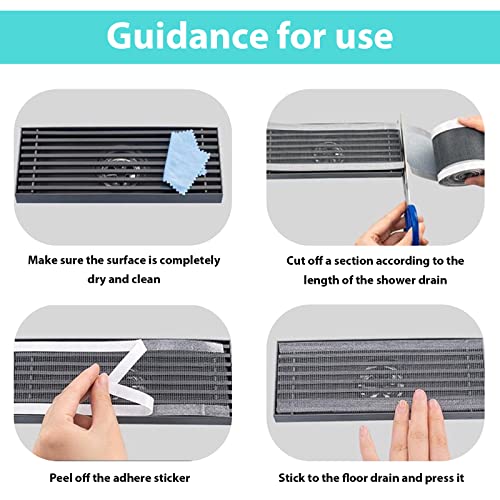Qeke Disposable Hair Catcher Shower Drain Mesh Stickers, 2.75“ Width, 2Pcs | DIY Shower Drain Cover Hair Catcher for Any Length, 32.8 Foot Hair Stopper for Linear Shower Drain with Removal Tool