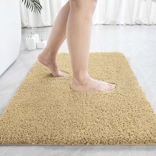 LOCHAS Bathroom Rugs 36x24 Inch, Microfiber Bath Rug Non Slip, Beige | Soft Thick Absorbent Washable, Shaggy Plush Bath Mat for for Tub, Shower Floor, Quick Dry - color: Beige, size: 36x24 inch (Rectangular)