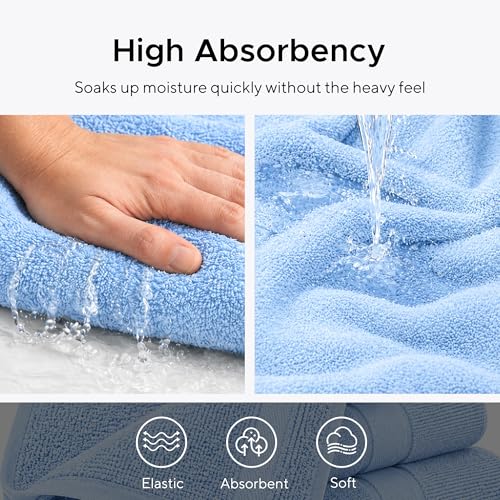 6 Pieces - Rhosus-Veteran Textile Turkish Cotton - Luxury Towel Set for Bathroom & Kitchen, 2 Bath Towels, 2 Hand Towels & 2 WashCloths *Valued $79.99* (SKYLITE Blue) - color: Skylite Blues