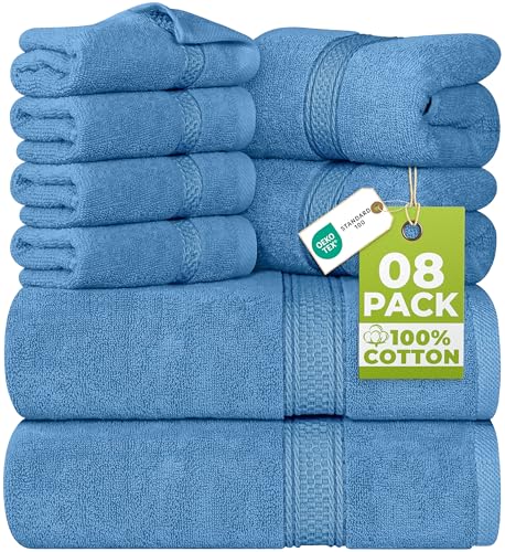 Utopia Towels 8 Piece Luxury Towel Set – Majestic Plush, Super Absorbent & Quicker-to-Dry, Thick 100% Ring Spun Cotton Towels for Bathroom, Spa & Hotel – 2 Bath, 2 Hand, 4 Washcloths, Electric Blue - color: Electric Blue, size: 8 Pieces Towel Set