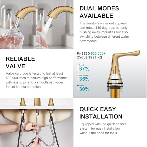 Champagne Bronze Bathroom Faucet 3 Hole, Widespread Bathroom Faucet | Bathroom Vanity Faucet with Pop Up Drain & Supply Lines, Lead-Free cUPC & NSF Certified, 8 Inch Faucet for Vanity RV Sink - color: Champagne Bronze