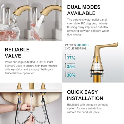 Champagne Bronze Bathroom Faucet 3 Hole, Widespread Bathroom Faucet | Bathroom Vanity Faucet with Pop Up Drain & Supply Lines, Lead-Free cUPC & NSF Certified, 8 Inch Faucet for Vanity RV Sink - color: Champagne Bronze