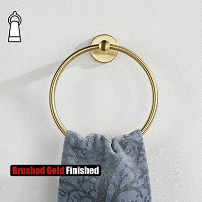 JQK Towel Ring Brass Gold, 304 Stainless Steel Hand Towel Holder for Bathroom, Brushed Gold Wall Mount, TR130-BG - color: Gold
